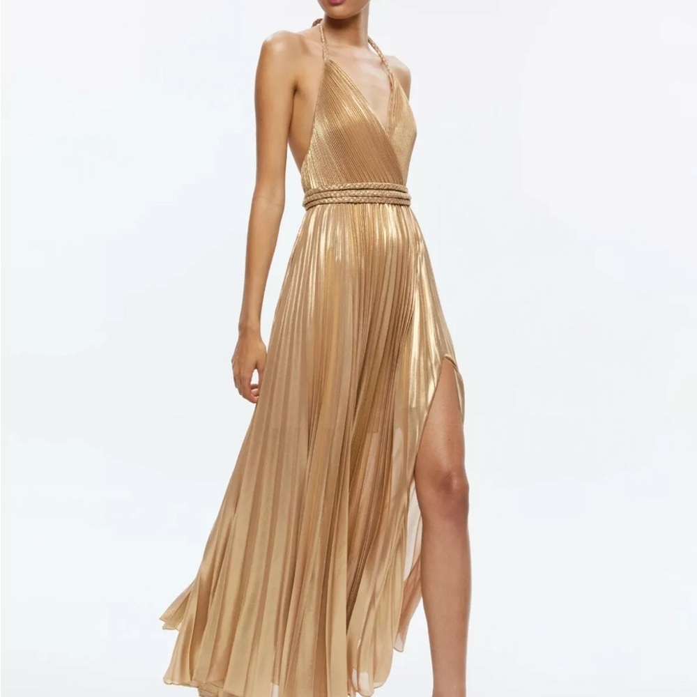 TRESA PLEATED MAXI DRESS WITH SLIT Alice & Olivia